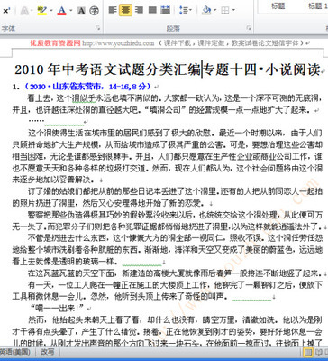 2010年中考语文试题小说阅读 语文中考试题及答案