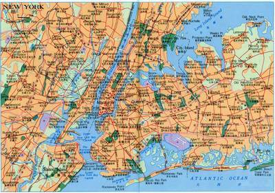 美国地图（中文版、英文版） 美国纽约地图英文版