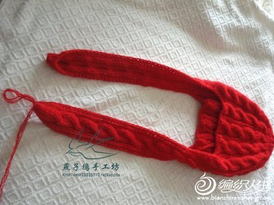 [转载]教程红色韩版儿童麻花护耳帽的两种织法 婴儿护耳帽子的织法
