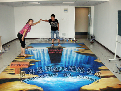 青岛宁夏路二小学墙绘—九大行星，蓝天白云（科技室内墙绘）青岛 一个宇宙九大行星