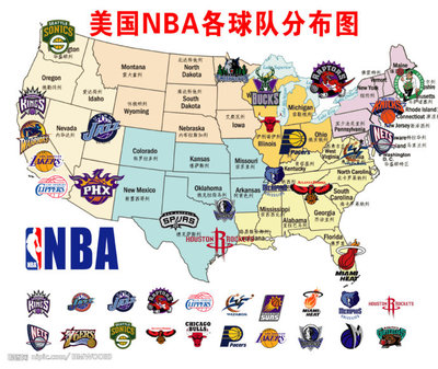 美国NBA球队地域分布图 最新nba球队分布图