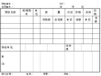 物资入库单格式 物资验收入库单