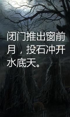 闭门推出窗前月，投石冲开水底天 侠客风云传 闭门推出