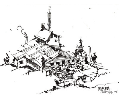 建筑速写 中国乡村建筑速写图片