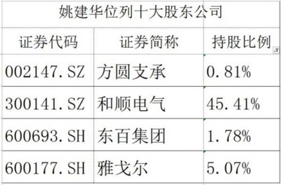 雅戈尔流通股东-姚建华 十大流通股东