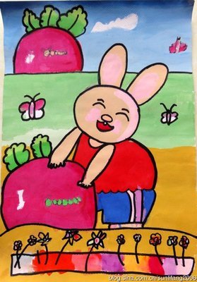 水粉画：小兔子拔萝卜·小老鼠【2013.4】_花开有声