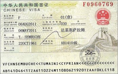 【坦桑尼亚】中国签证什么样 坦桑尼亚签证