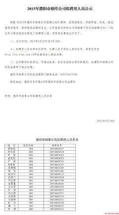2015年濮阳烟草公司招聘工作人员20名公告 濮阳市烟草局
