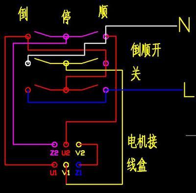 倒顺开关控制单相电动机正反转的电路图 单相异步电动机正反转