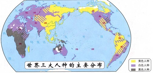 世界人种分布地图 世界三大人种分布图