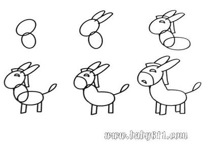 简笔画―驴子1—幼儿园简笔画教案 幼儿园美术简笔画教案