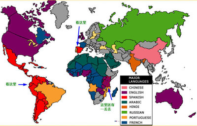 世界主要语言分布图 讲西语国家地图