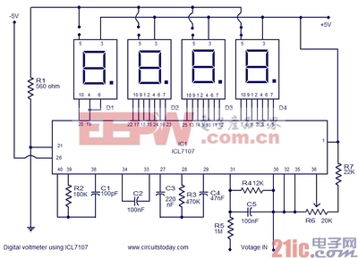 数字电压表ICL7107的制作电路图 自制数字电压表 7107