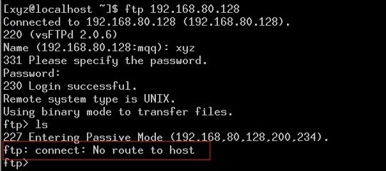 FTP错误ftp: connect: No route to host的解决办法 tcp no route to host