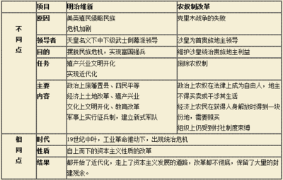 明治维新和大化改新的区别 戊戌变法和明治维新比较（列表） 大化改新和明治维新