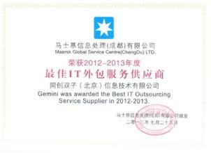  成都同创双子 北京同创双子荣膺2013年度最佳IT外包服务供应商