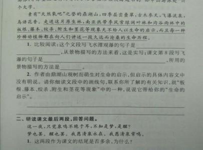 《鼎湖山听泉》课文阅读复习答案