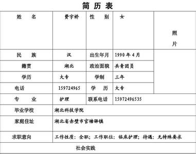 护士个人简历模板表格 护士个人简历表格