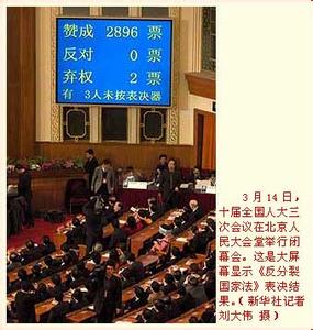 2016年国家颁布的法律 《反分裂国家法》 《反分裂国家法》-颁布，《反分裂国家法》-内