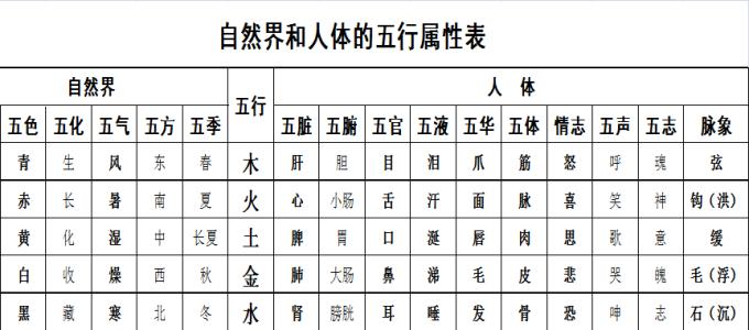 皮属于五行 人体五行属性表