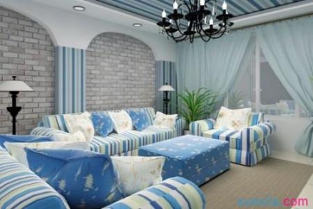 客厅窗帘设计效果图 地中海风格客厅窗帘效果图设计