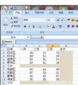 excel快速求和 Excel2007中快速求和的操作方法