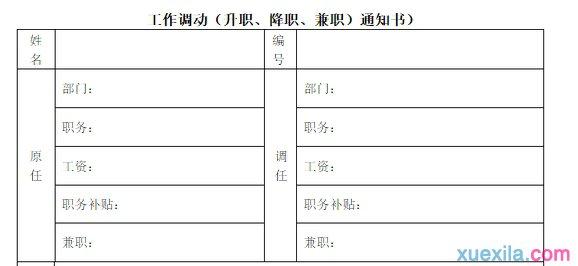 任免是升职还是降职 工作调动(升职、降职、兼职)通知书