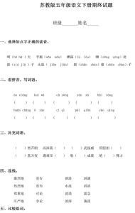 苏教版五年级下册试卷 苏教版小学五年级语文下册试卷