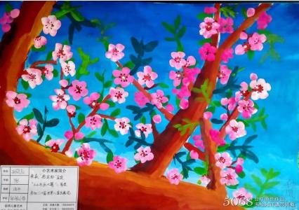 桃花水粉画教程图片 儿童水粉画桃花