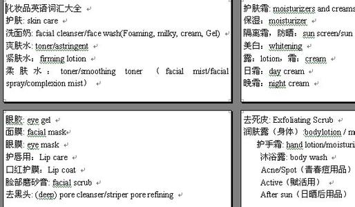 韩语化妆品词汇大全 化妆品英文词汇大全