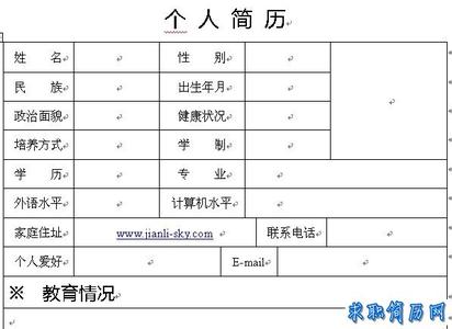 标准空白个人简历表格 个人简历表格格式