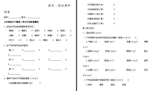 语文版七年级语文下册期中专项模拟过关练习题