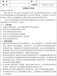 试用期员工转正总结表 员工试用期工作总结报告表