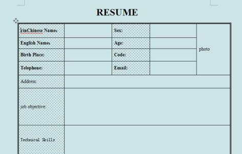 个人简历表格免费下载 英文免费简历表格