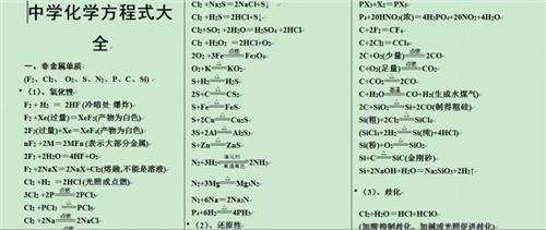高中化学重要方程式 高中化学反应方程式大全