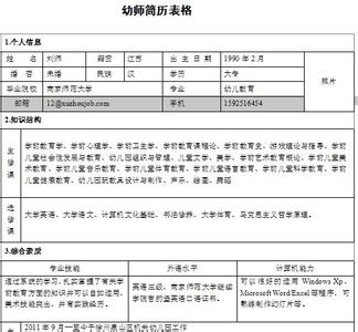 幼师个人简历自我评价 幼师个人简历自我介绍