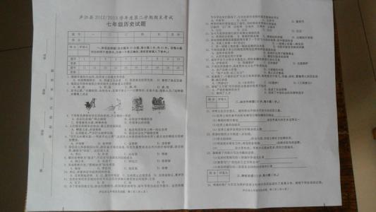 2016高一下学期期末 2016冷水江市七年级历史下学期期末试卷