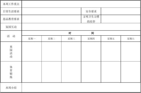 班主任工作计划表格 班主任工作计划周表格