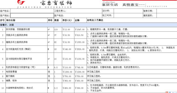 室内装修预算表 室内装修怎么做预算表 室内装修预算表详解