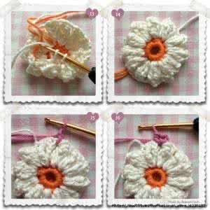 外网钩针魔术花型模式 钩针模式----方型白菊花钩针教程