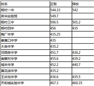 武清杨村一中 杨村一中录取分数线 2015武清杨村中考分数线 英华中学中考录取分数线