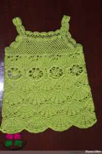 钩针杯套扇形网花图解 绿色扇形花钩针吊带裙