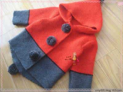 红缨女童可爱毛球连帽 红缨--女童可爱毛球开衫