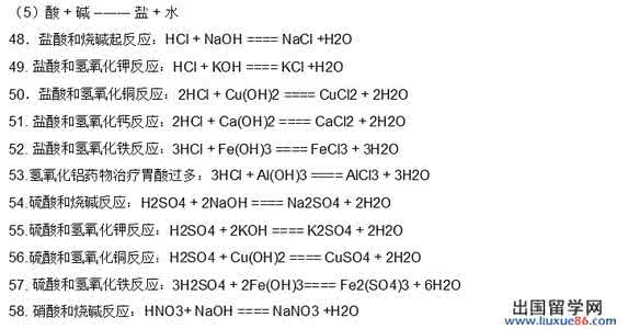 初中酸碱盐化学方程式 初中化学方程式大全：与碱相关的化学方程式