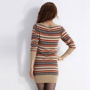 圆领 毛衣裙 复古民族风圆领毛衣裙