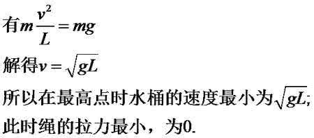 圆周运动绳杆模型 圆周运动 绳系着装有水的水桶，在竖直平面内做圆周运动，水的质量m=0.5kg，绳长L=60cm，求：（g=10