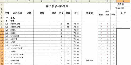 房屋装修材料清单表 房屋装修材料清单 房屋装修材料清单有哪些