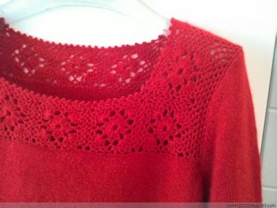 钩织结合的毛衣 钩织结合的红毛衣
