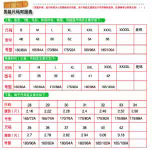 裤子尺码对照表 (完美)尺码对照表~衣服、裤子、鞋大小尺寸