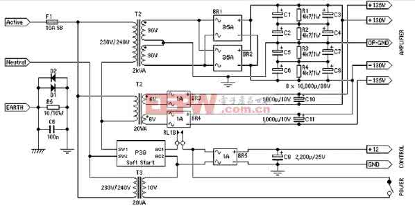 音频功率放大器电路图 电源为1500瓦的音频功率放大器电路设计_电路图